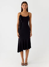 Tranquility Asymmetric Midi Dress - Black