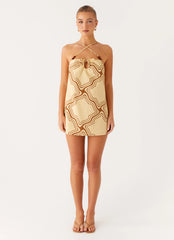 Naomi Criss Cross Mini Dress - Tidal Wave Print