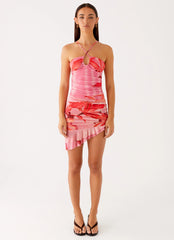 Lissa Halterneck Mini Dress - Tropical Pink Print