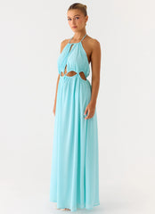 Ardenzelle Chiffon Halter Neck Maxi Dress - Turquoise