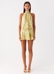 First Date Halter Mini Dress - Yellow Tie Dye