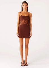 Jordanna Lace Mini Dress - Chocolate