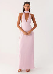 Alicia Satin Halter Maxi Dress - Baby Pink