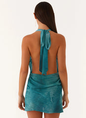 Eleanora Plunge Mini Dress - Green Tie Dye