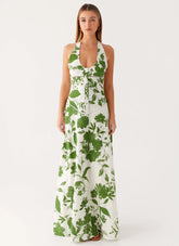 Ember Valley Cotton Maxi Dress - Verdant Bloom