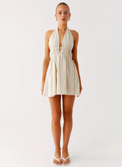 Figaro Halter Mini Dress - Taupe Stripe