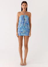 Jisoo Halter Mini Dress - Aqua Paisley