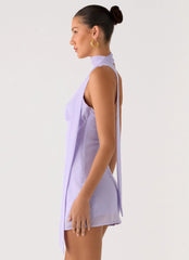 Melisande Scarf Neck Mini Dress - Lavender
