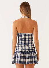 Kaylen Mini Dress - Navy Check Seersucker