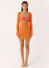 Estrella Long Sleeve Knit Mini Dress - Orange