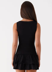 Rhiannon Frill Mini Dress - Black