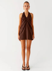 Jepsen Cotton Halter Mini Dress - Chocolate