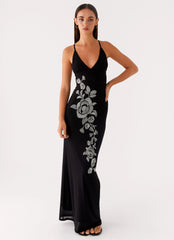 Beki Beaded Mesh Maxi Dress - Black