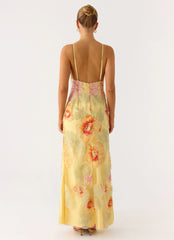 Morning Light Beaded Maxi Dress - Yellow Floral Beaded