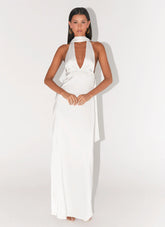 Alicia Satin Halter Maxi Dress - White