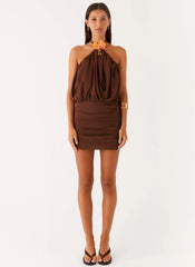 Vidia Flower Mini Dress - Chocolate