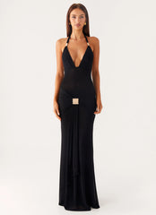 Miyah Halter Hardware Maxi Dress - Black