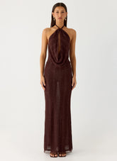 Haylan Sparkle Mesh Maxi Dress - Chocolate