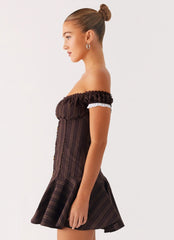 Jumana Off Shoulder Mini Dress - Toffee Stripe