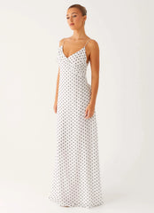 Harri Maxi Dress - White Polka Dot