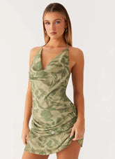 Cyna Cowl Mini Dress - Jade Fern