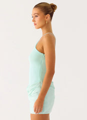 Keanu Cupro Mini Dress - Aqua