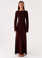Adora Long Sleeve Knit Maxi Dress - Chocolate
