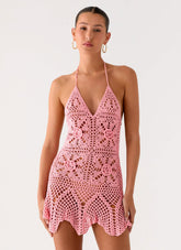 Beach Days Crochet Mini Dress - Pink