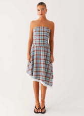 Tonie Strapless Midi Dress - Shoreline Check