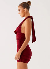 Abelia Halter Mini Dress - Maroon