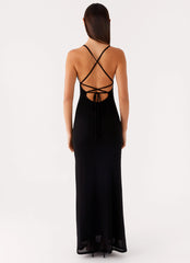 Beki Beaded Mesh Maxi Dress - Black
