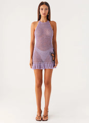 Henley Crochet Mini Dress - Lavender