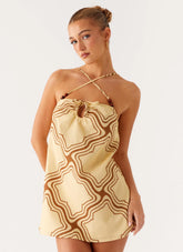 Naomi Criss Cross Mini Dress - Tidal Wave Print