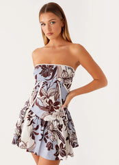 Larnie Linen Mini Dress - Bluewood Blossom