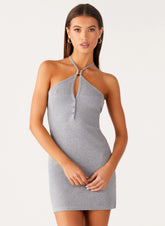 Off Script Button Front Mini Dress - Grey