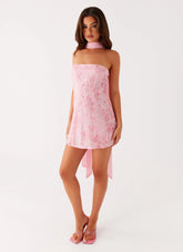 Kiesha Strapless Scarf Mini Dress - Pink