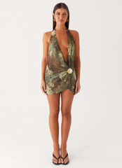 Eleanora Plunge Mini Dress - Cyber Floral