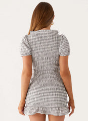 Millicent Ruched Mini Dress - Grey Check