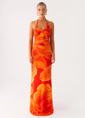 Palawan Mesh Maxi Dress - Orange Floral