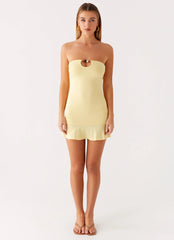 Hurts Like Hell Strapless Mini Dress - Lemon