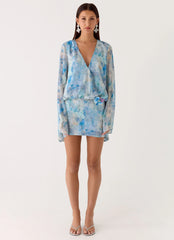 Vanish Into You Mini Dress - Aqua Paisley