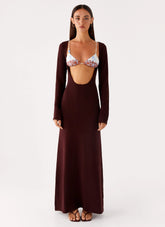Adora Long Sleeve Knit Maxi Dress - Chocolate
