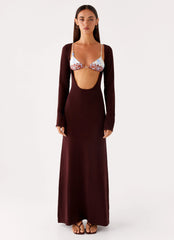 Adora Long Sleeve Knit Maxi Dress - Chocolate