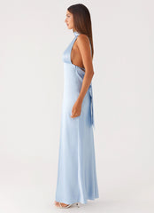 Alicia Satin Halter Maxi Dress - Baby Blue