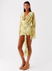 Sorrel Long Sleeve Mini Dress - Yellow Tie Dye