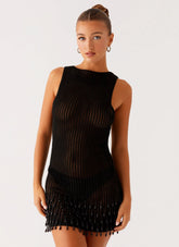 Miracle Beaded Crochet Mini Dress - Black
