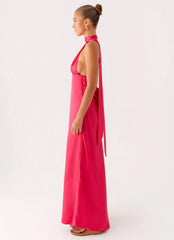 Alicia Satin Halter Maxi Dress - Fuchsia