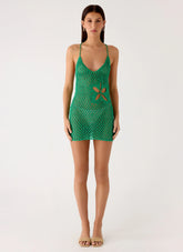 Havana Haze Crochet Mini Dress - Emerald Green