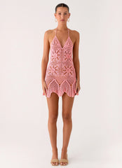 Beach Days Crochet Mini Dress - Pink