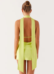 Alicia Satin Halter Mini Dress - Sunny Lime